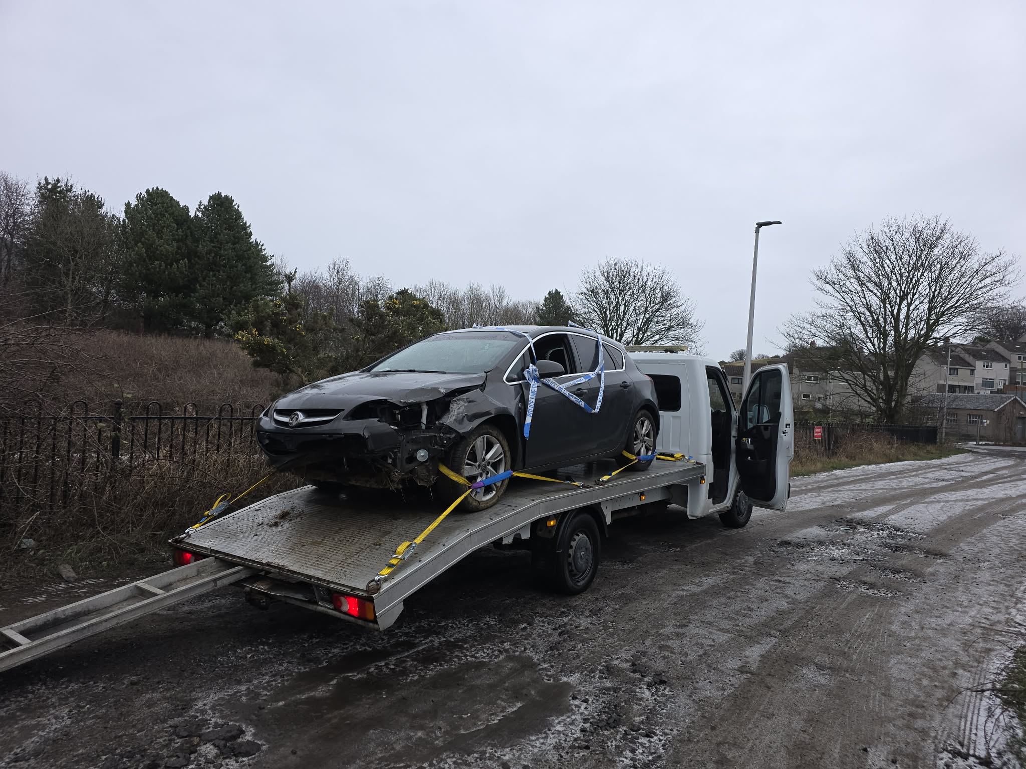 GTT Recovery loading a vehicle on a country lane near Kinross