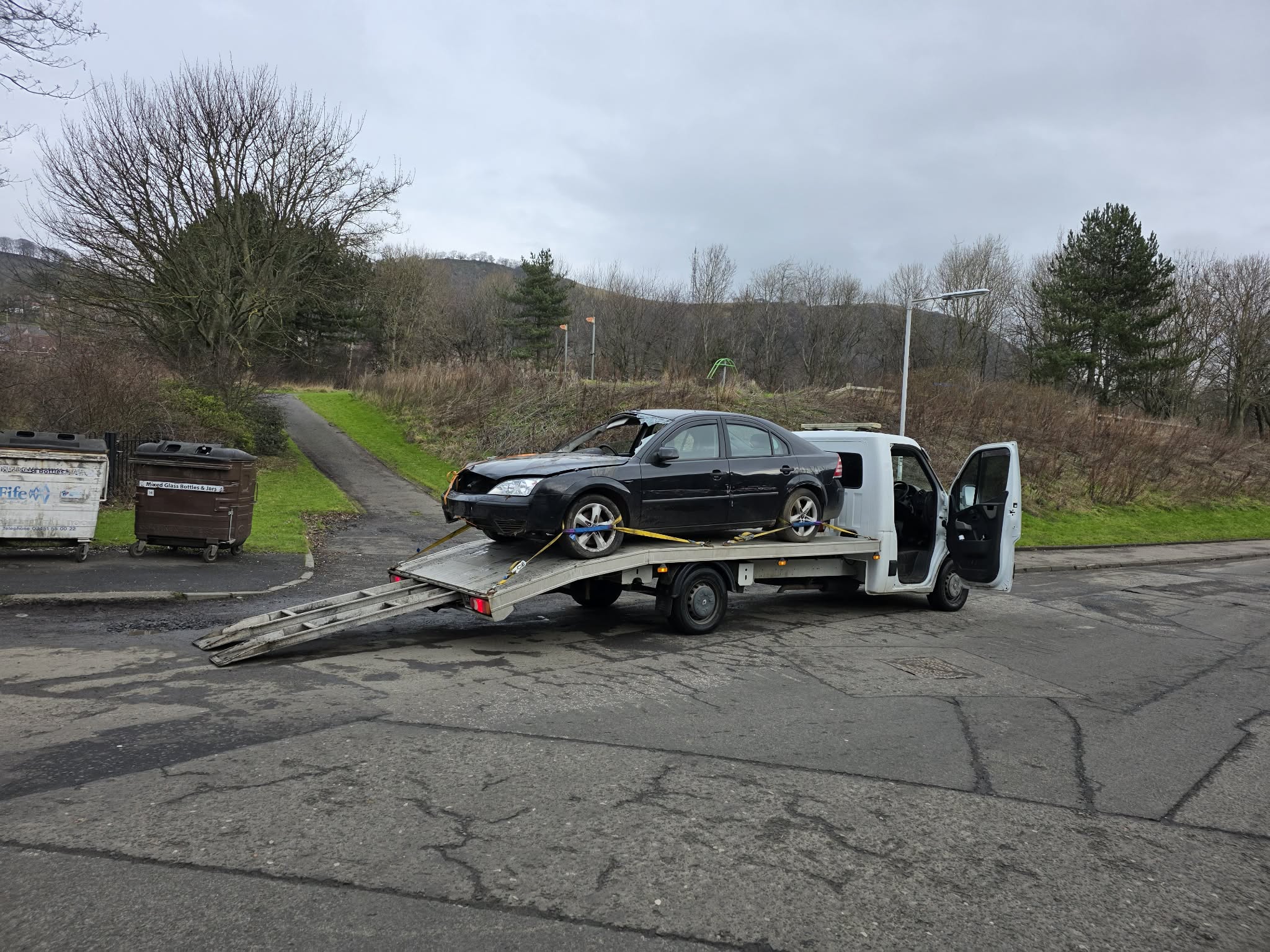 Vehicle being loaded onto the GTT flatbed via the ramp